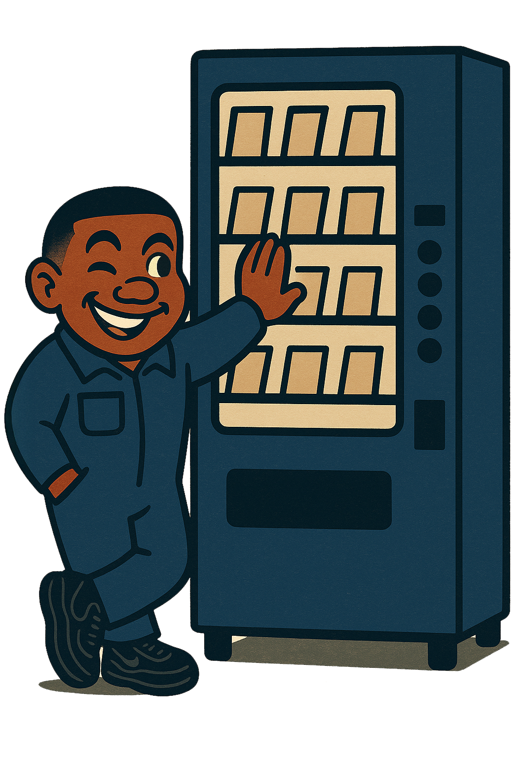 QuickChoice mascot beside vending machine